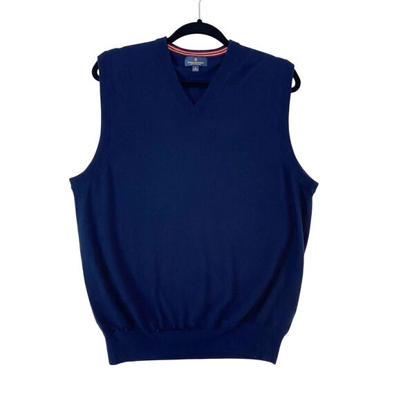 Brooks Brothers Merino Wool Sweater Vest Men's L Blue V-Neck Knit Quiet Luxury - Picture 1 of 5